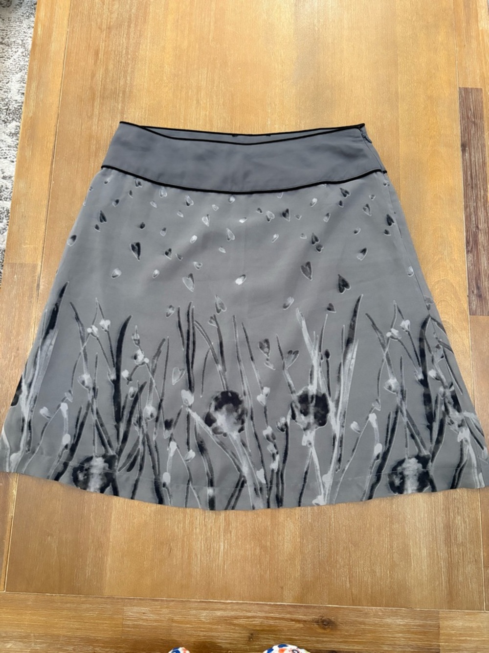 Charcoal Gray Floral A-Line Skirt